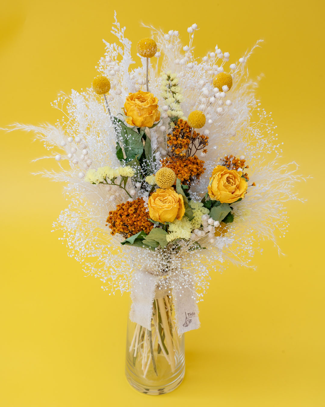 ④母の日ドライフラワー花束2025【イエローバラ入りスワッグ】Sunny Vase Bouquet