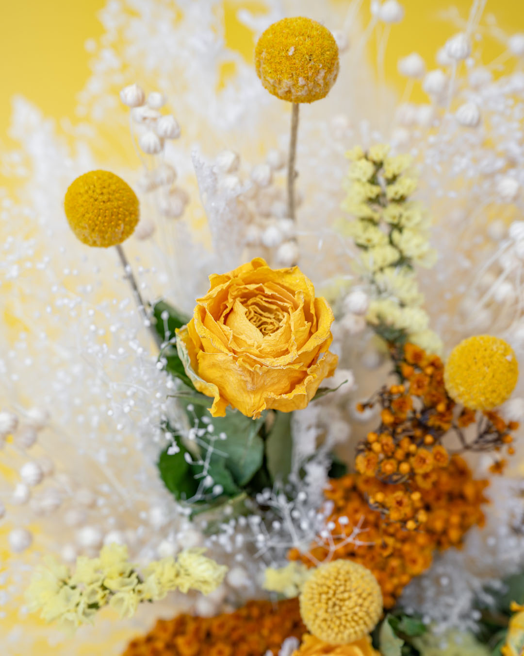 ④母の日ドライフラワー花束2025【イエローバラ入りスワッグ】Sunny Vase Bouquet