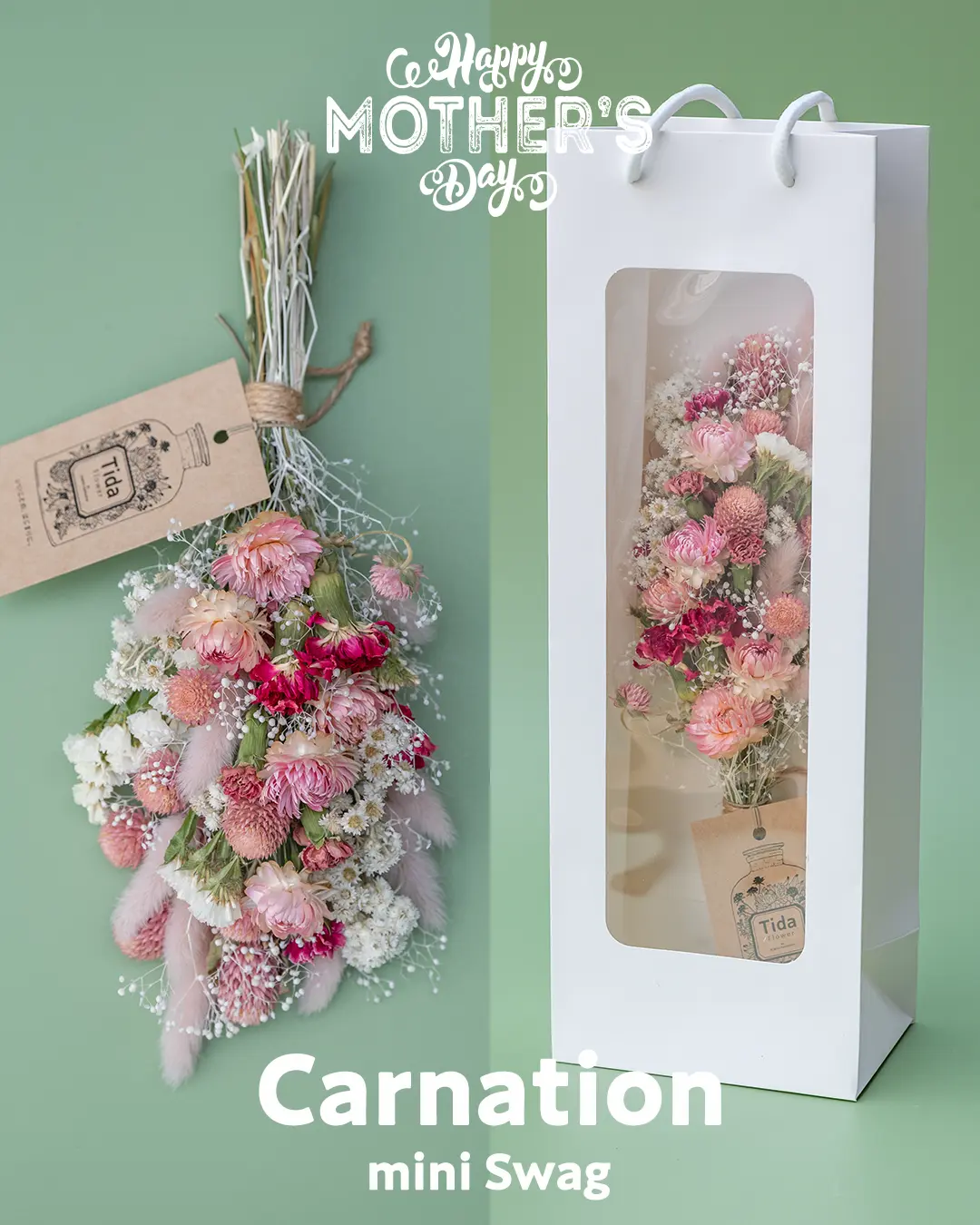 ④母の日ドライフラワー2025【カーネーション入りミニスワッグ】Carnation